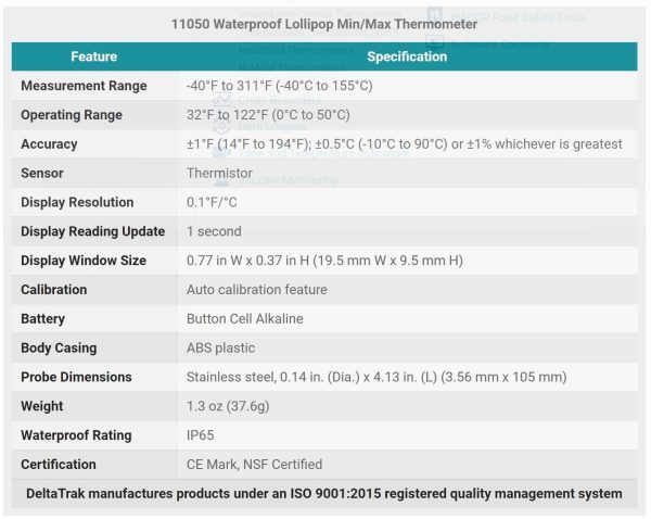 Deltatrak waterproof lollipop thermometer