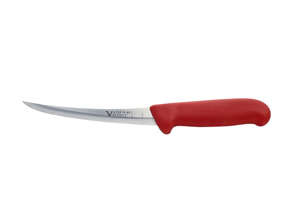 Victory Knives Hollow Ground Curved Boning Knife red handle