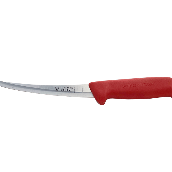 Victory Knives Hollow Ground Curved Boning Knife red handle